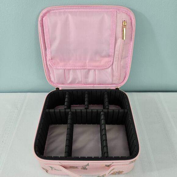Pink Daisy Makeup Cosmetic Case with Multiple Adjustable Dividers NWOT - Picture 9 of 10